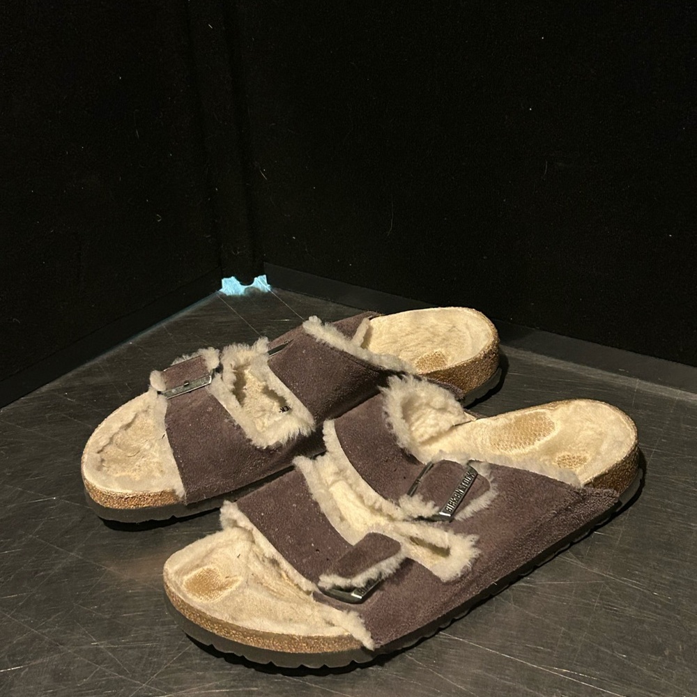 Birkenstock Brown Shearling Lined Two-Strap Sandals